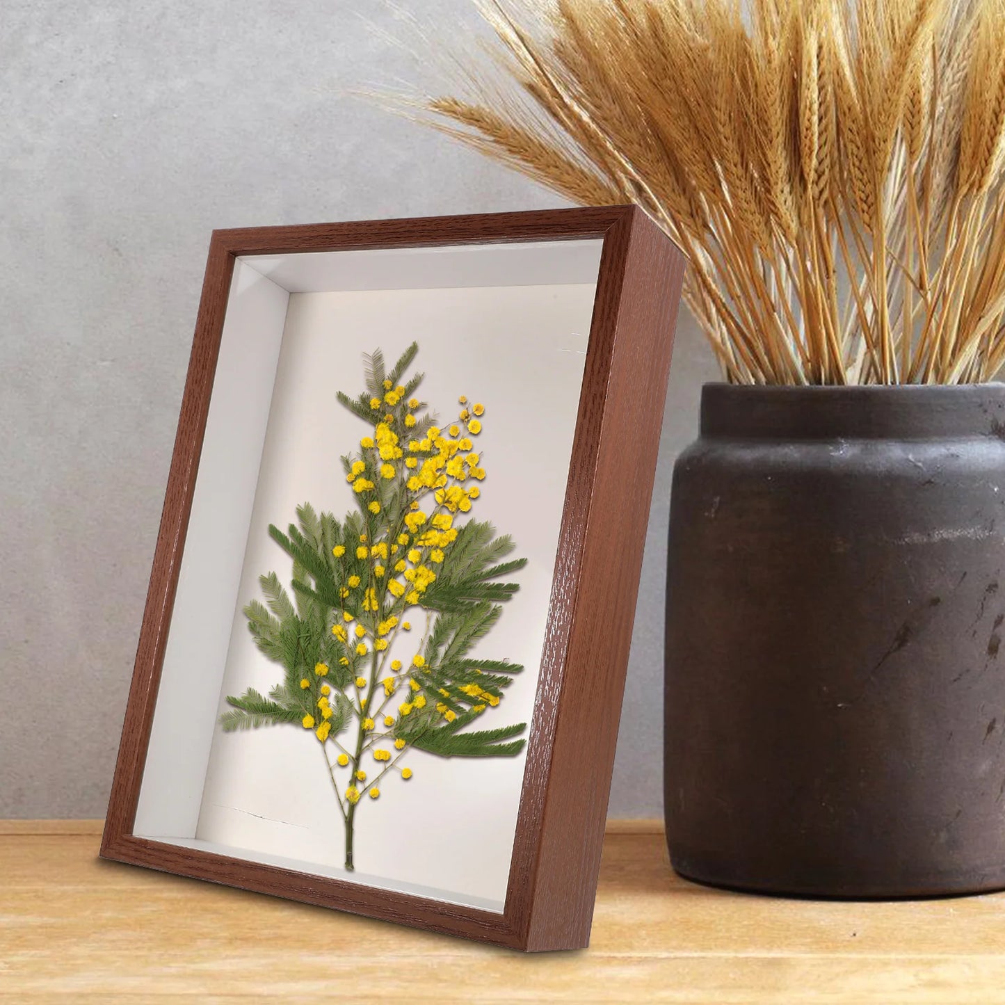 Dried Flower Photo Frame 10 Inch Walnut Wood 5cm Hollow Display Stand Home Decor Artistic Plants Picture Frame Holder Decor