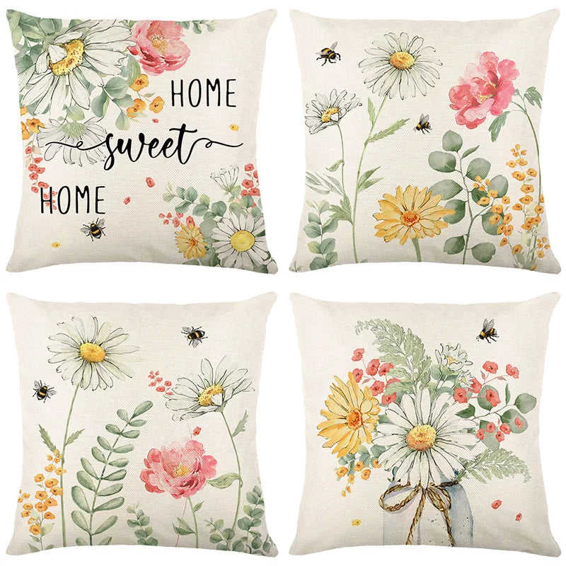 4pcs/set Throw Pillow Case Botanical 45*45cm Square Cushion Cover Decorative Single-Sided Pillow Cover For Living Room Bedroom