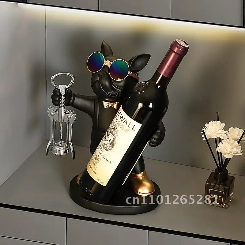 Luxury High-End Standing French Bulldog Wine Rack Resin Hand-Painted Modern Chinese Style Decorations for Home Living Room
