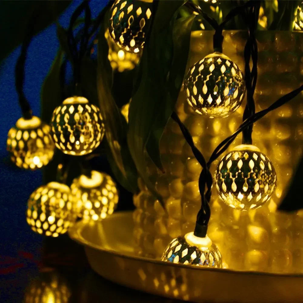12/7m Moroccan Ball Solar String Lights 100/50 LED Fairy Globe Waterproof Lantern Lighting Decorative for Home Garden Party