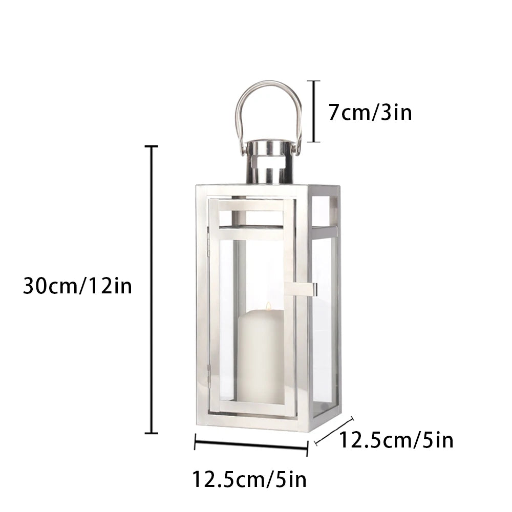 Stainless Steel Candle Holder Lanterns Rose Gold Hanging Lantern Candlestick Light for Indoor Outdoor Weddings Party Home Decor