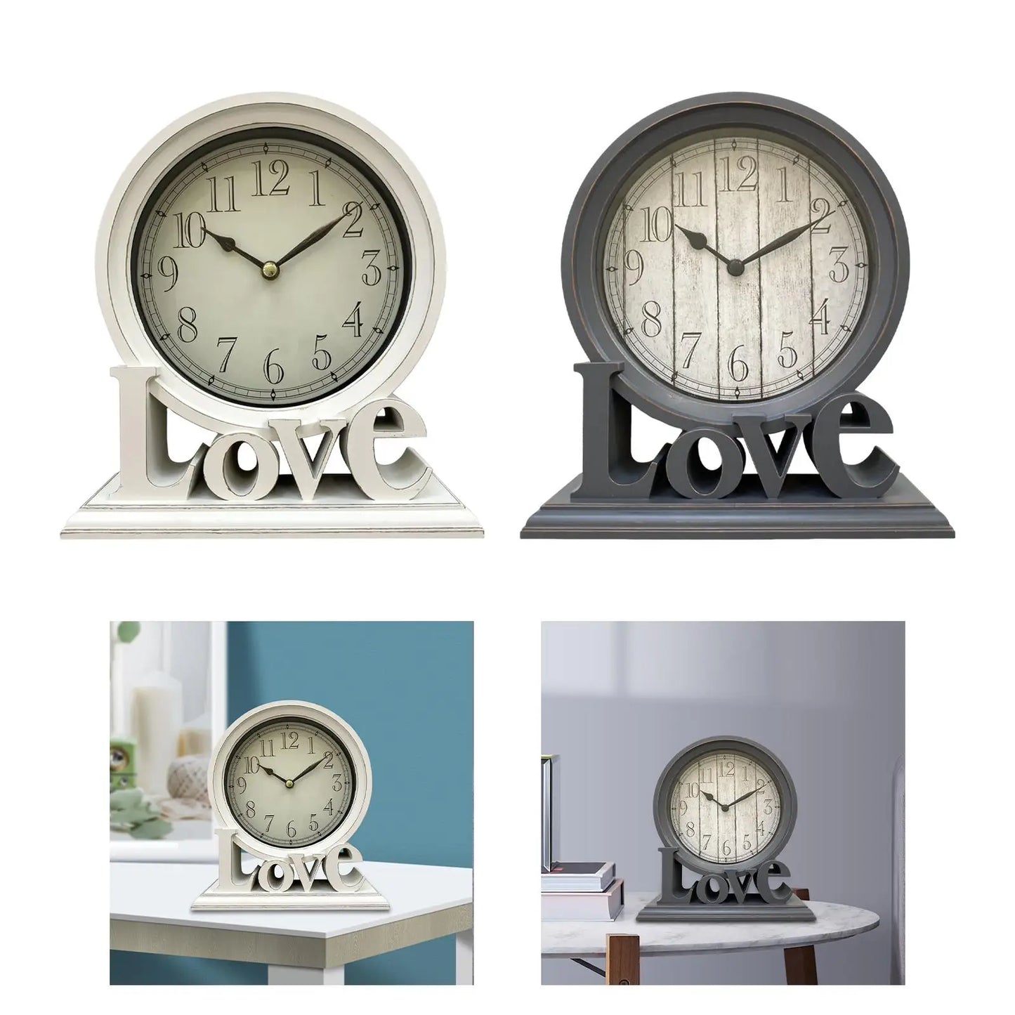 Round Desk Clock Mantel Clocks Non Ticking Love Decorative Watches Table Clocks for Office Living Room Bedroom Farmhouse Decors