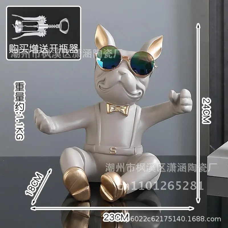 Luxury High-End Standing French Bulldog Wine Rack Resin Hand-Painted Modern Chinese Style Decorations for Home Living Room