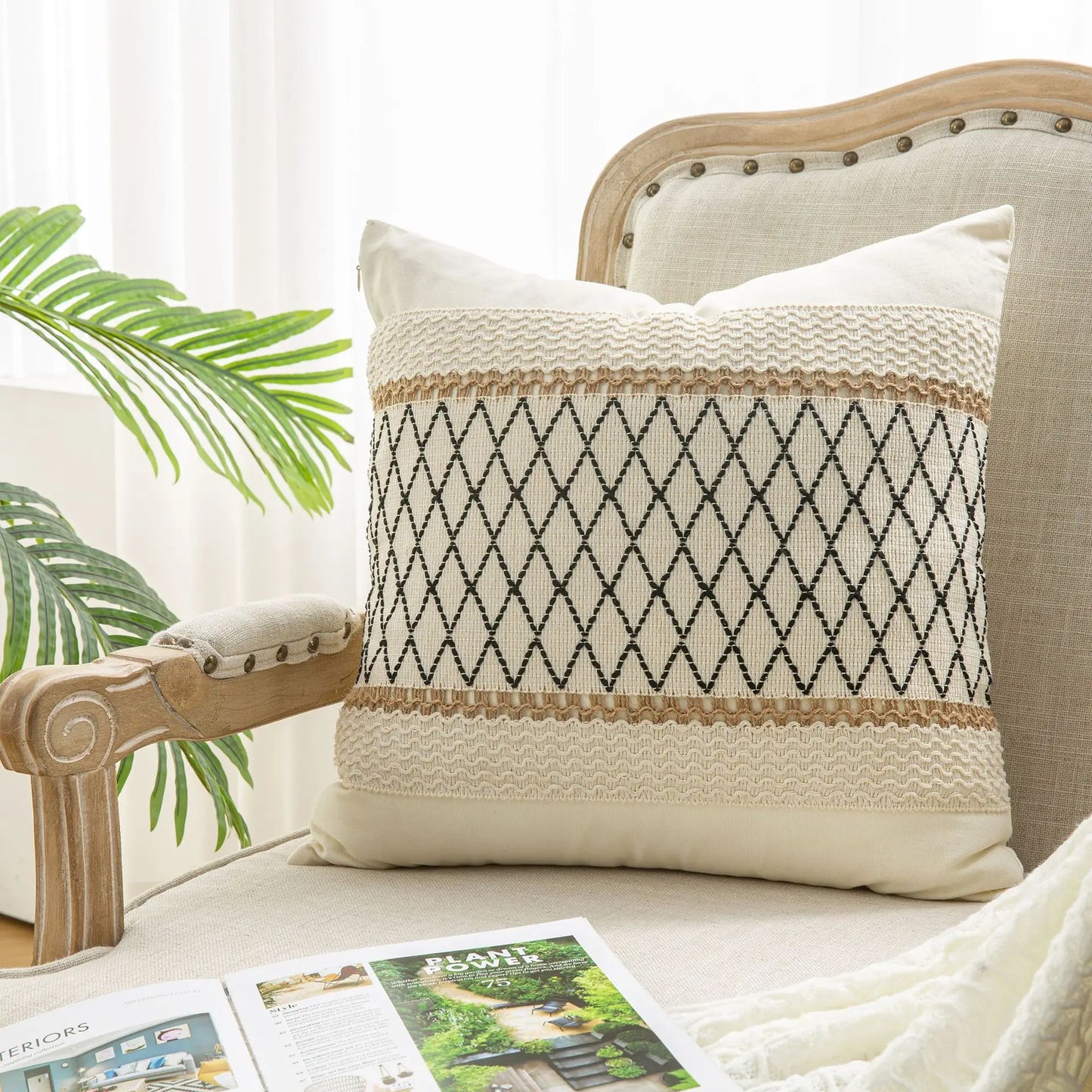 45X45cm(18x18inch) Cotton & Burlap Throw Pillow Covers Boho Farmhouse Textured Striped Woven Cushion Covers For Bed Sofa Shop