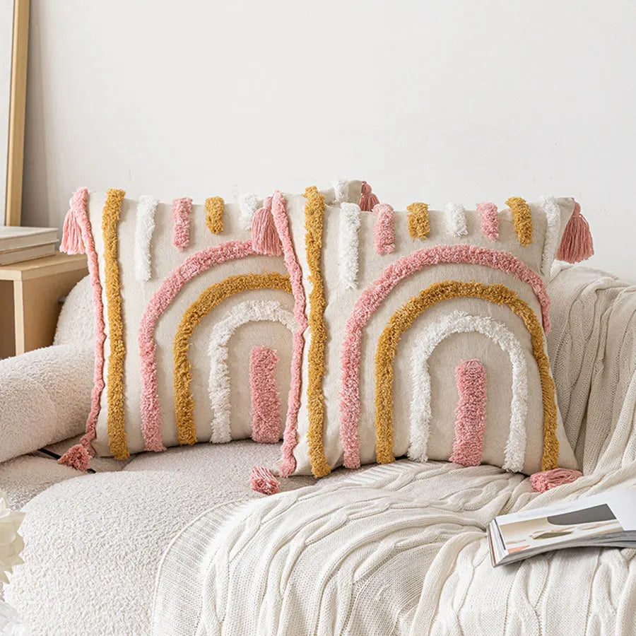 Pink Cotton Tufted Pillow Cover With Tassels Ins Sweet Decorative Pillowcase For Sofa Chic Boho Style Funda Cojin Cushion Cover
