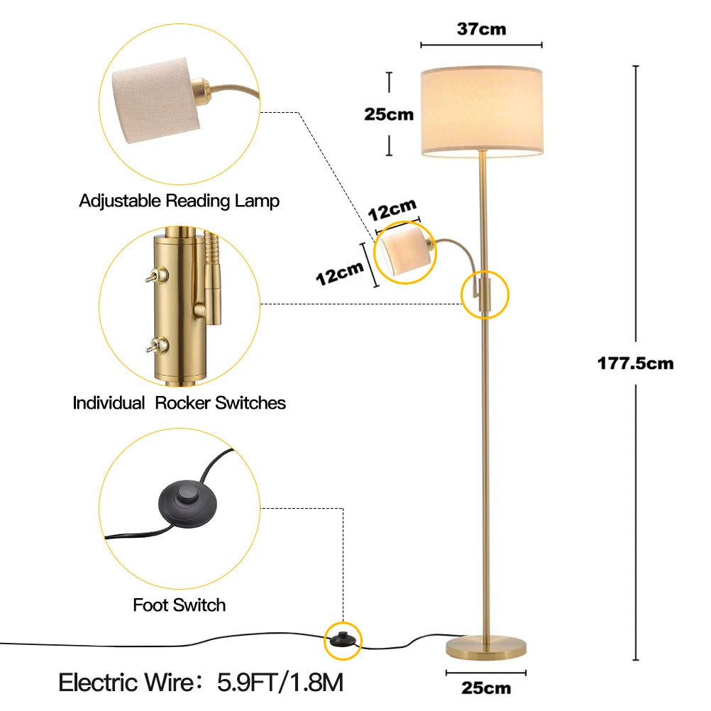 Voltsify 2-Light Floor Standing Lamp with Adjustable Head for Living Room Bedroom