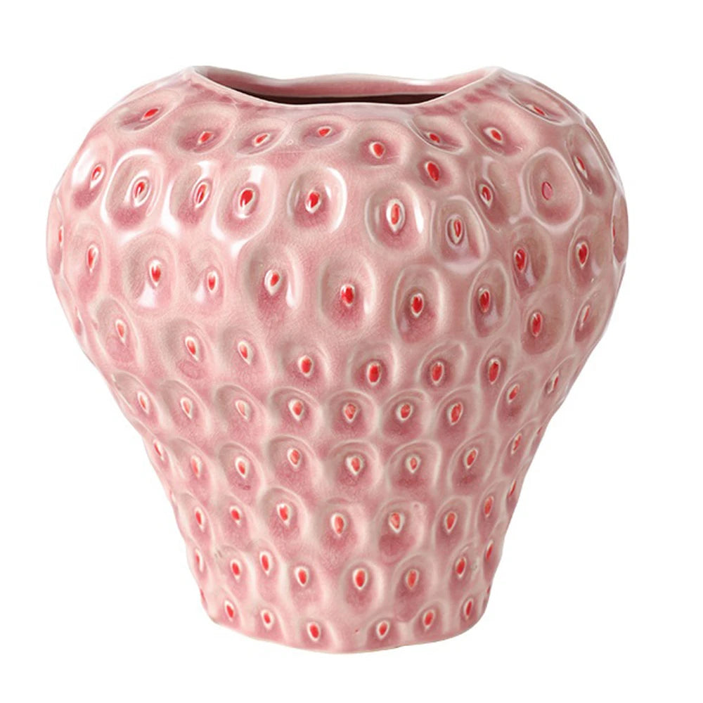 Strawberry Vase Ceramic Flower Pot Vase Decorative Pink Flower Vase Fruit Vase for Strawberry Party Kitchen Decorations