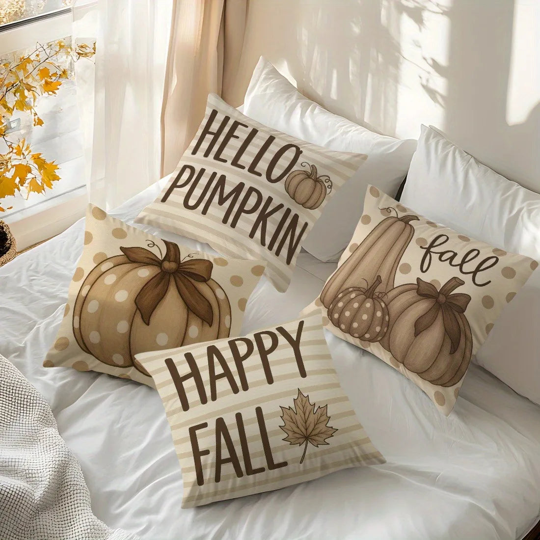 Home Decor Hello Pumpkin & Happy Fall Decorative Pillows Pattern Cushion Cover Suitable For Sofa Bedroom Car Pillow Cover