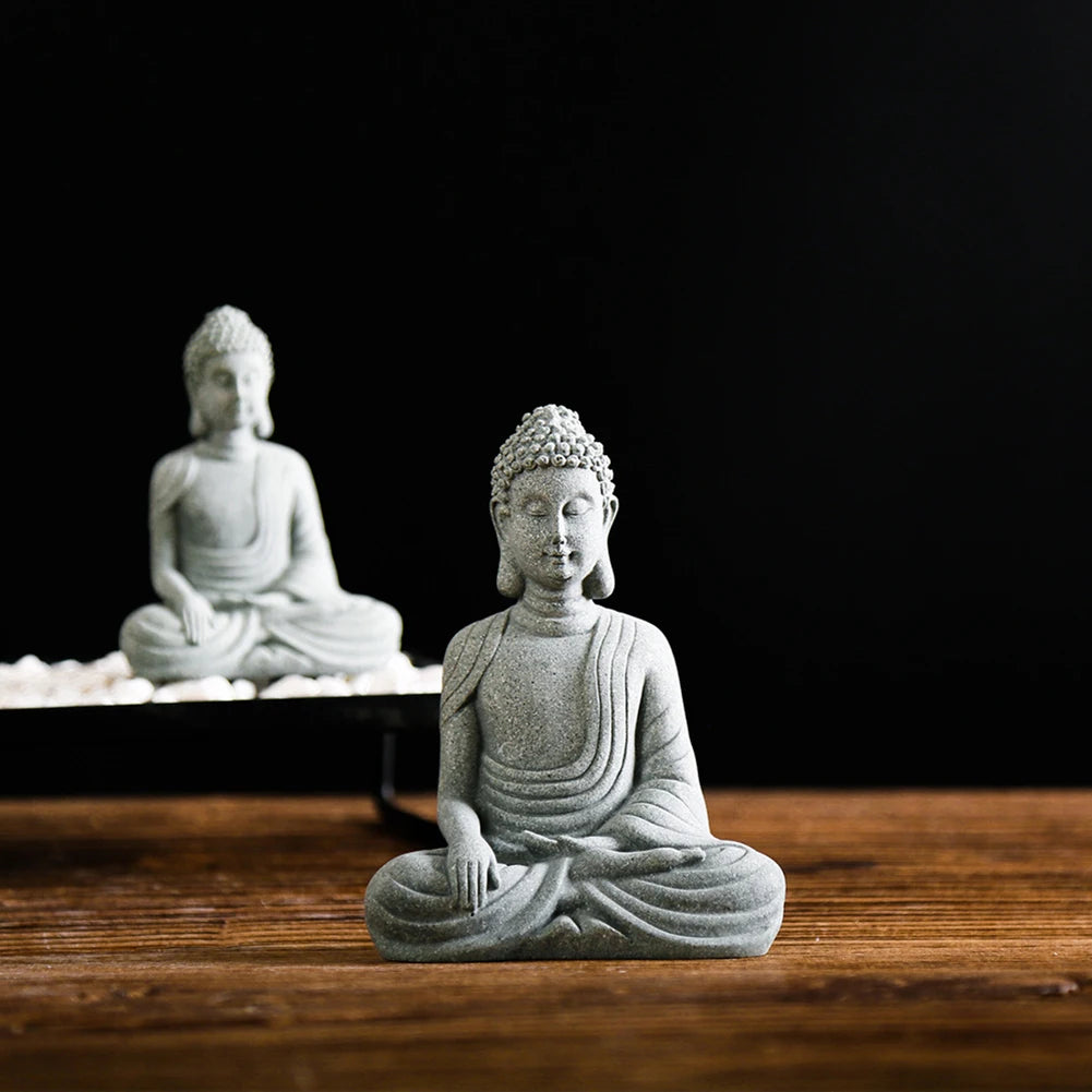 Garden Ornament Sitting Buddha Resin Stone Zen Effect Outdoor Indoor Statue Buddhist Garden Fish Tank Decoration Sitting Buddha