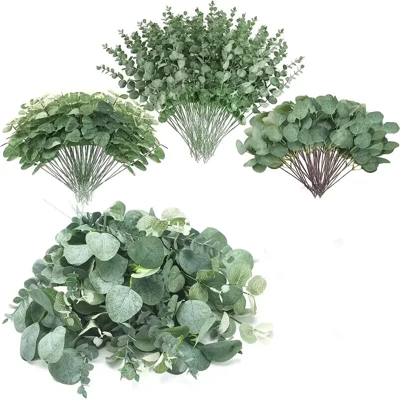 30/60pcs 3 Kinds Artificial Eucalyptus Stems Leaves Branches Silk Plant Bouquet For Vase Wedding Flower Floral Arrangement