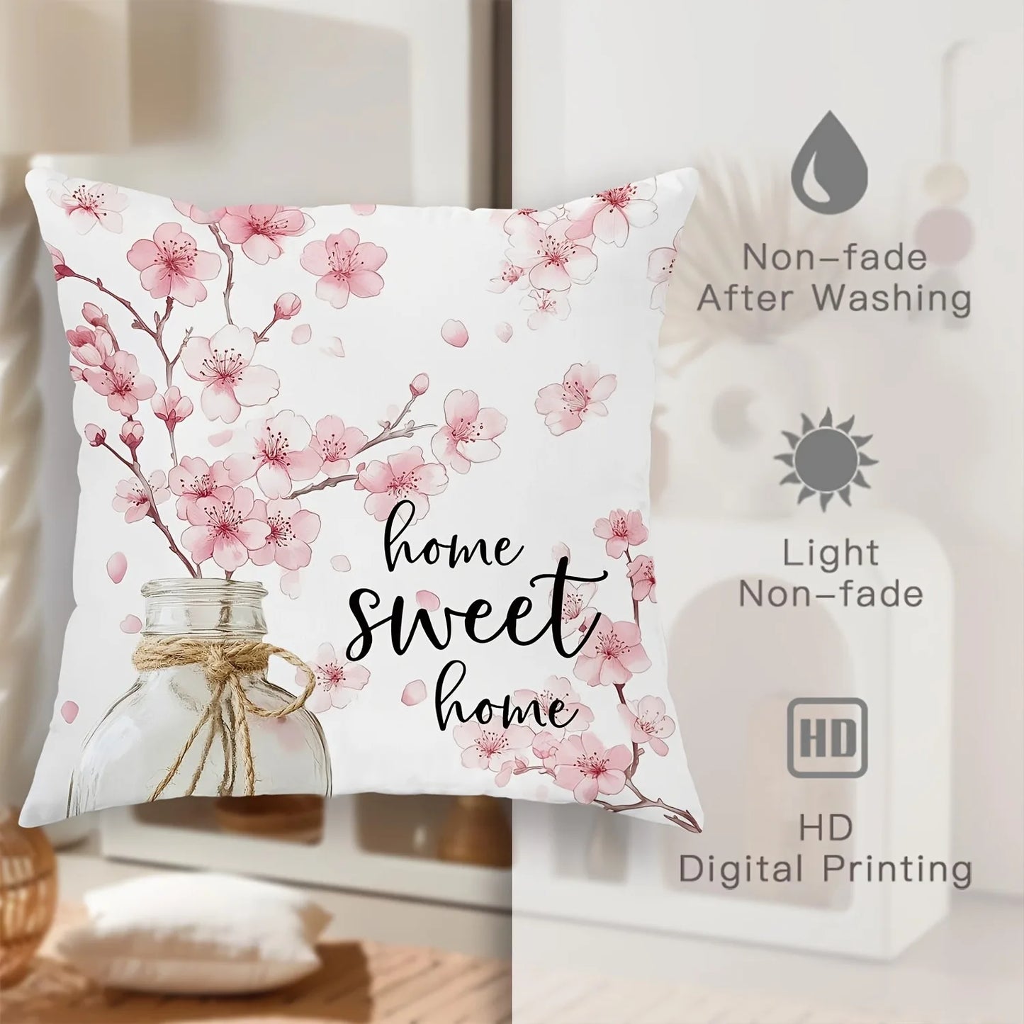 Hello Spring Floral Throw Pillow Cover Pink and WhiteSuitable for sofa car bedroom decorative cushion cover pillow cover
