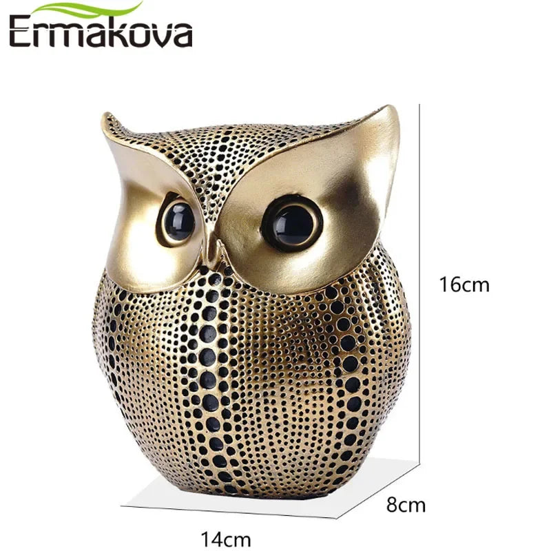 ERMAKOVA 16cm Nordic Golden Owl Statue Figurine Resin Animal Sculpture Crafts Home Living Room Office Decoration Gift