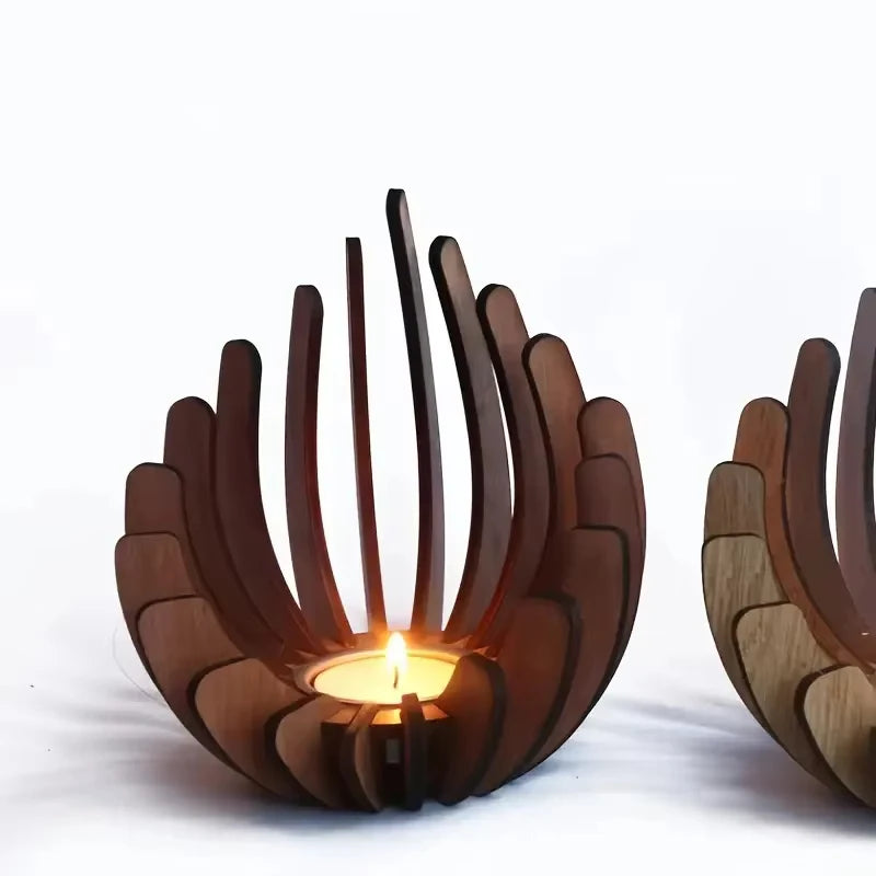 1Pc Lotus-Shaped Candle Holder Wooden Creative Candlestick without Candles Manual Assembly DIY Wooden Candle Holder Decoration