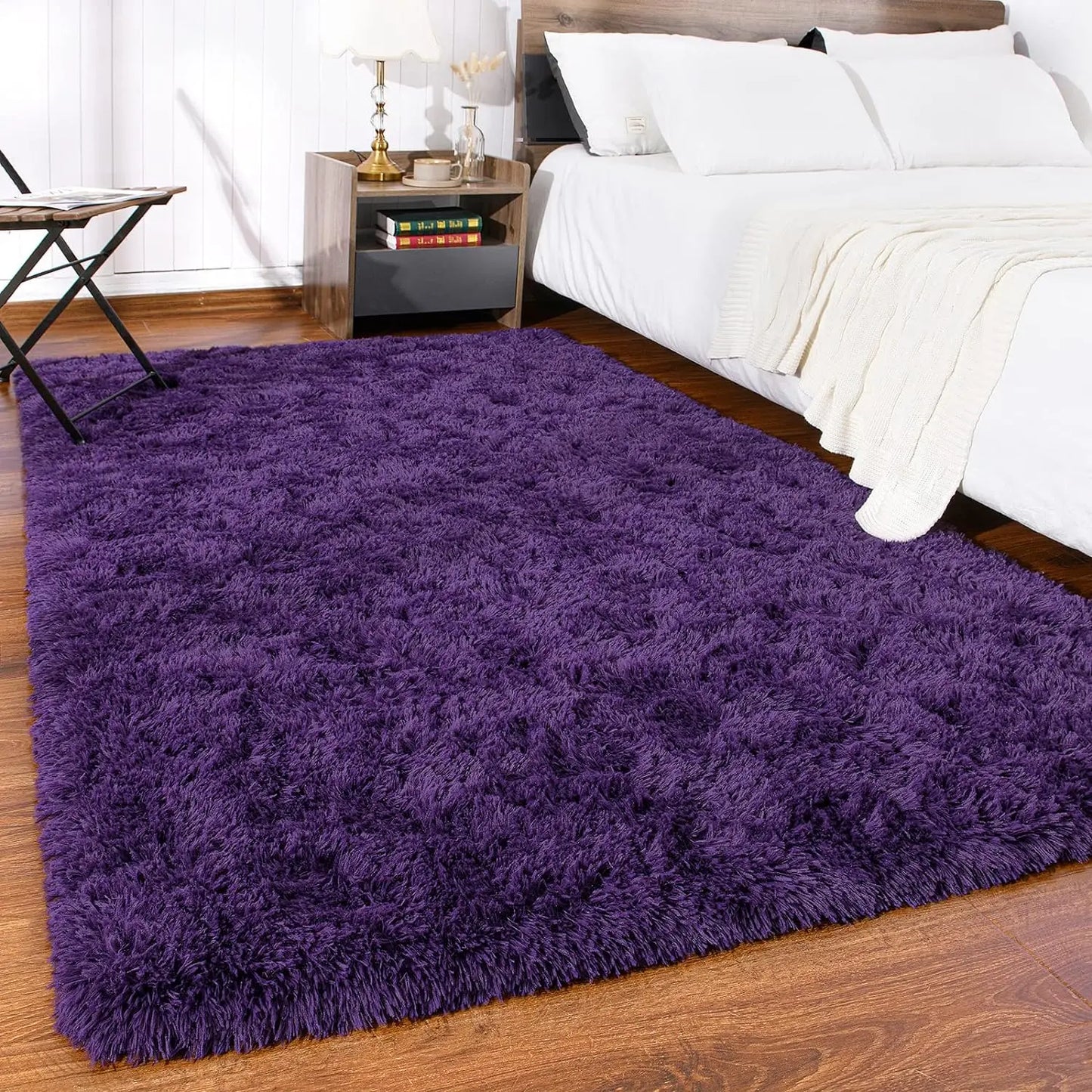 Luxury Fluffy Area Rug Modern Shag Rugs for Bedroom Living Room Rug for Kids Nursery Girls Home Purple Deep