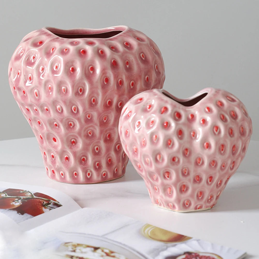 Strawberry Vase Ceramic Flower Pot Vase Decorative Pink Flower Vase Fruit Vase for Strawberry Party Kitchen Decorations
