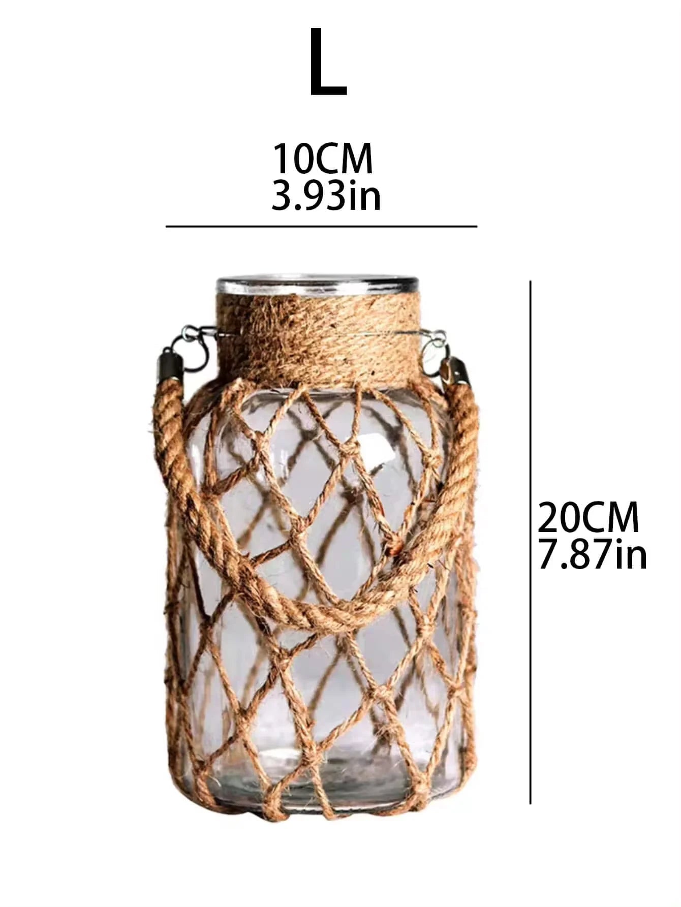 Rustic Hanging Glass Vase with Art Hemp Rope ,Rope Net Dry Flower Glass Vase,Home Transparent Living Room Decor,Table Decoration