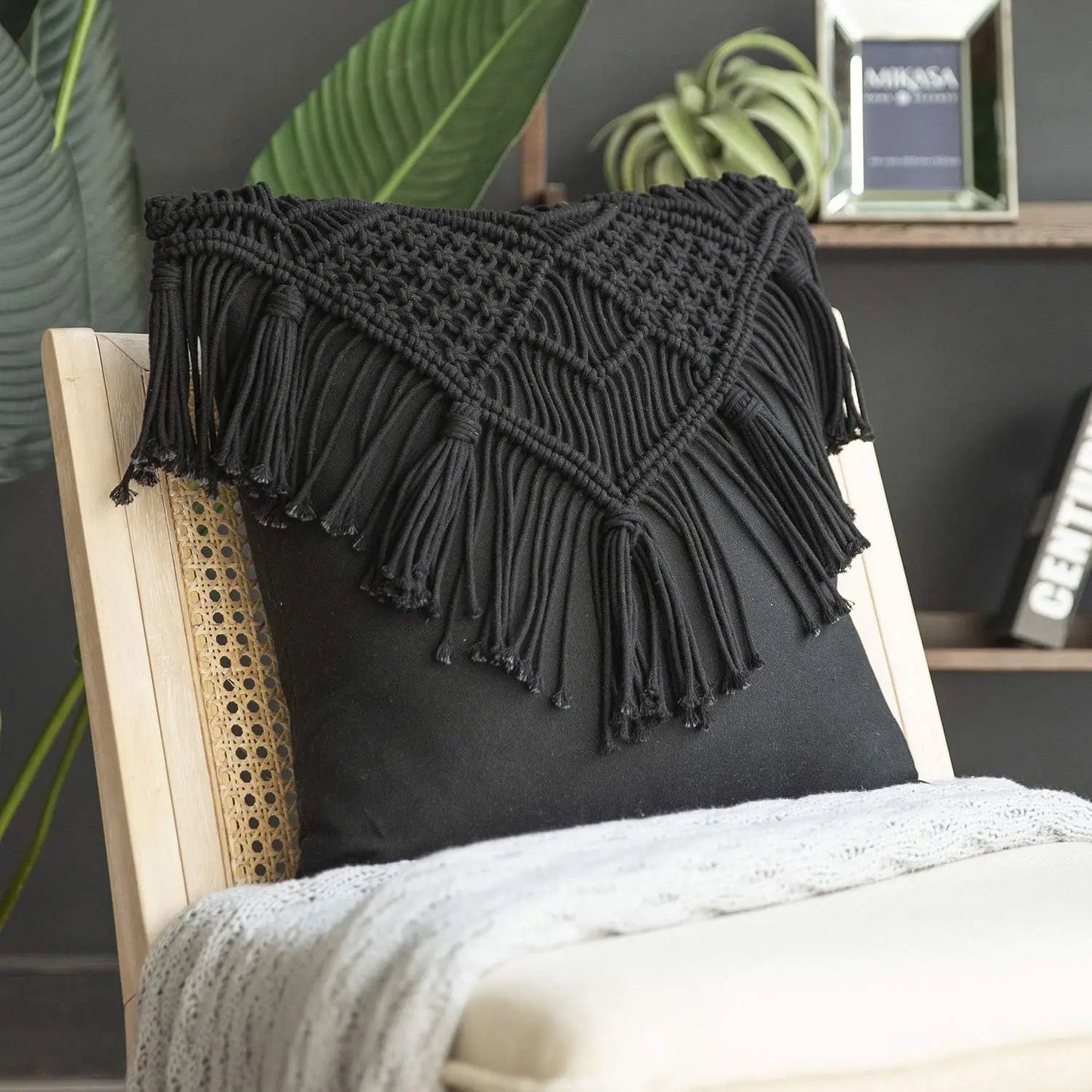 Macrame Tassel Throw Pillow Cover Boho Chic Square Cushion Case 45x45cm Decorative Woven Pillow for Sofa Living Room Bedroom