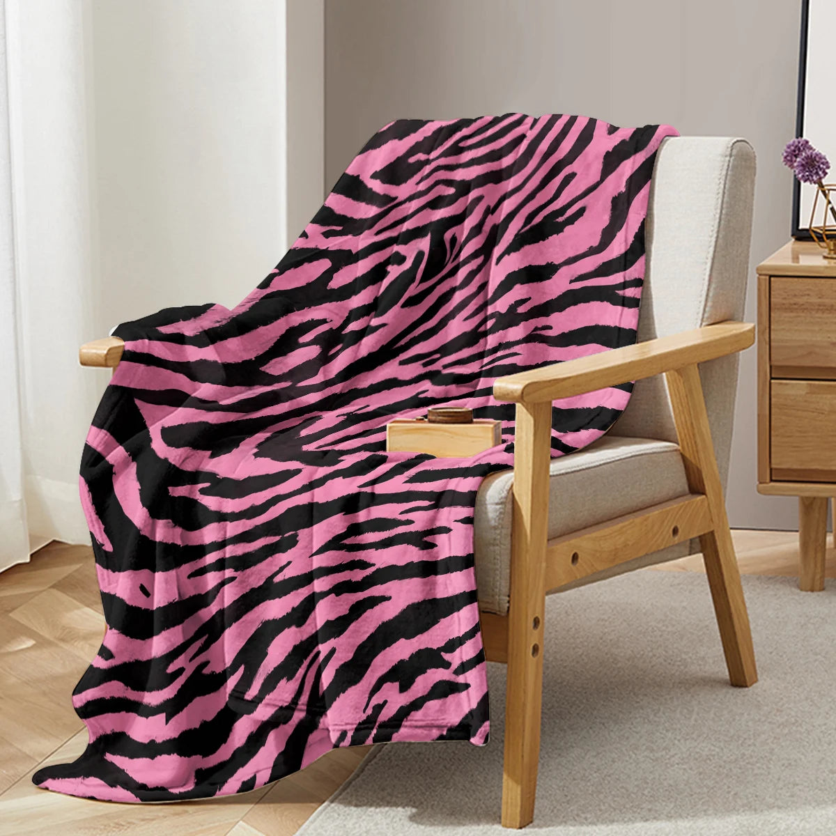 Pink Leopard Print Throw Blanket Zebra Skin Warm Plush Blankets for Kids Adults Teen for Sofa Couch and Bed