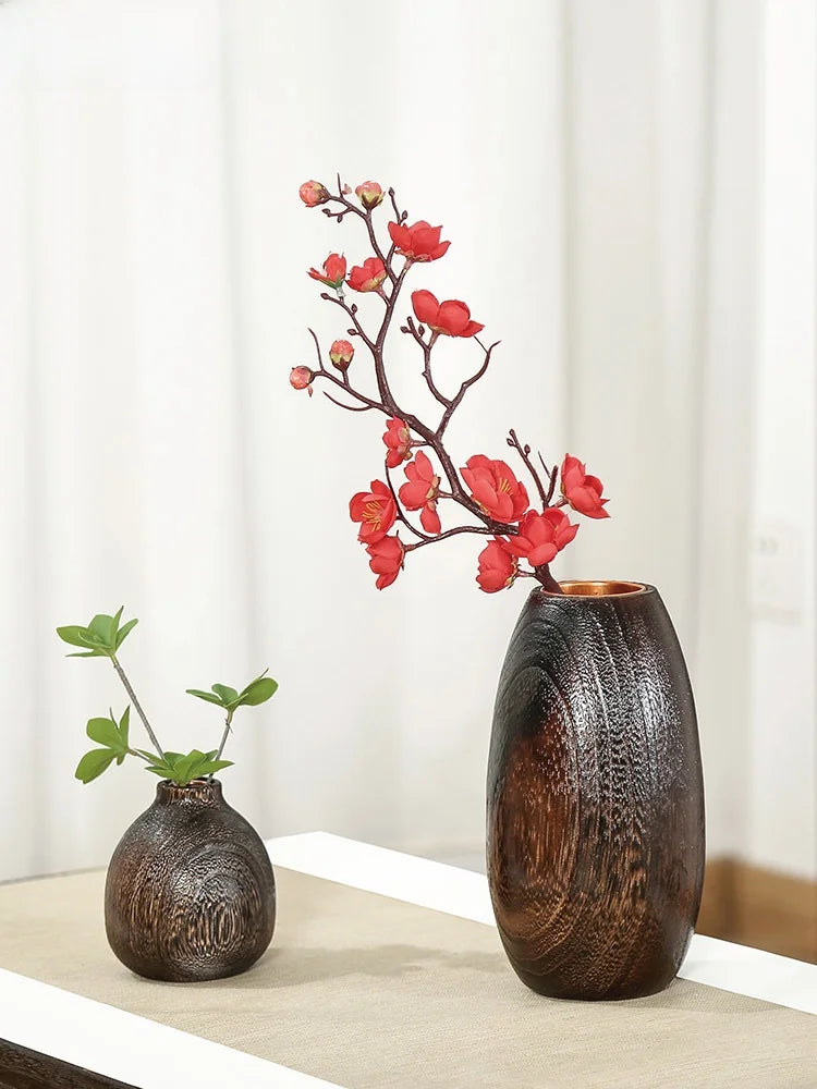 Retro Chinese Sle Wooden Flower Vase Small Dried Flower Decorative Piece Living Room Tea Room Table Decoration Ins Sle
