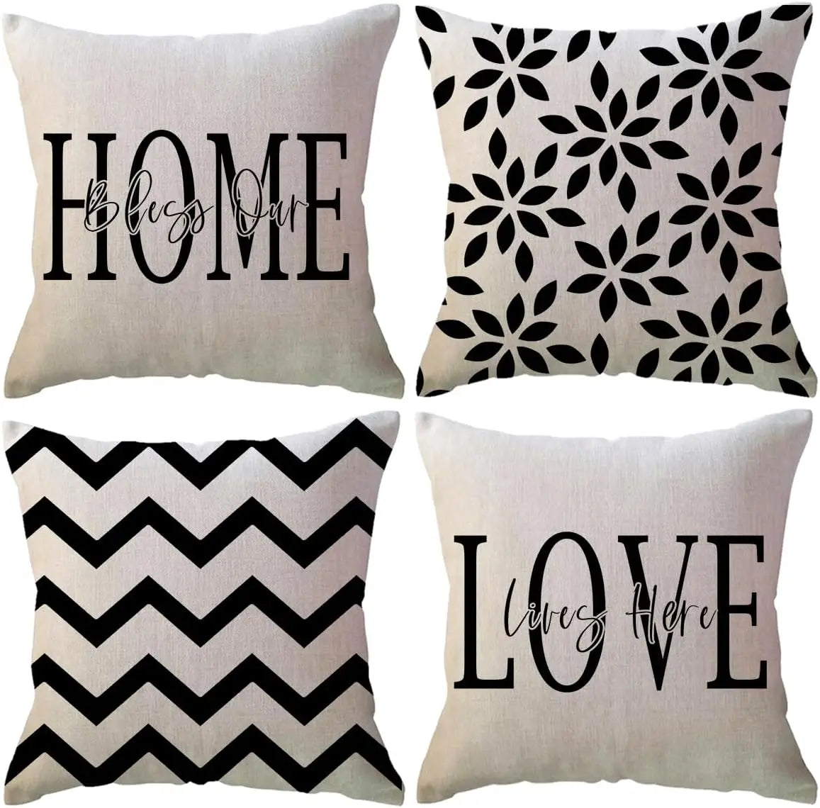 Throw Pillow Covers Printed Farmhouse Geometric Dahlia Floral Pillowcases Modern Decorative Cushion Covers 4Pack