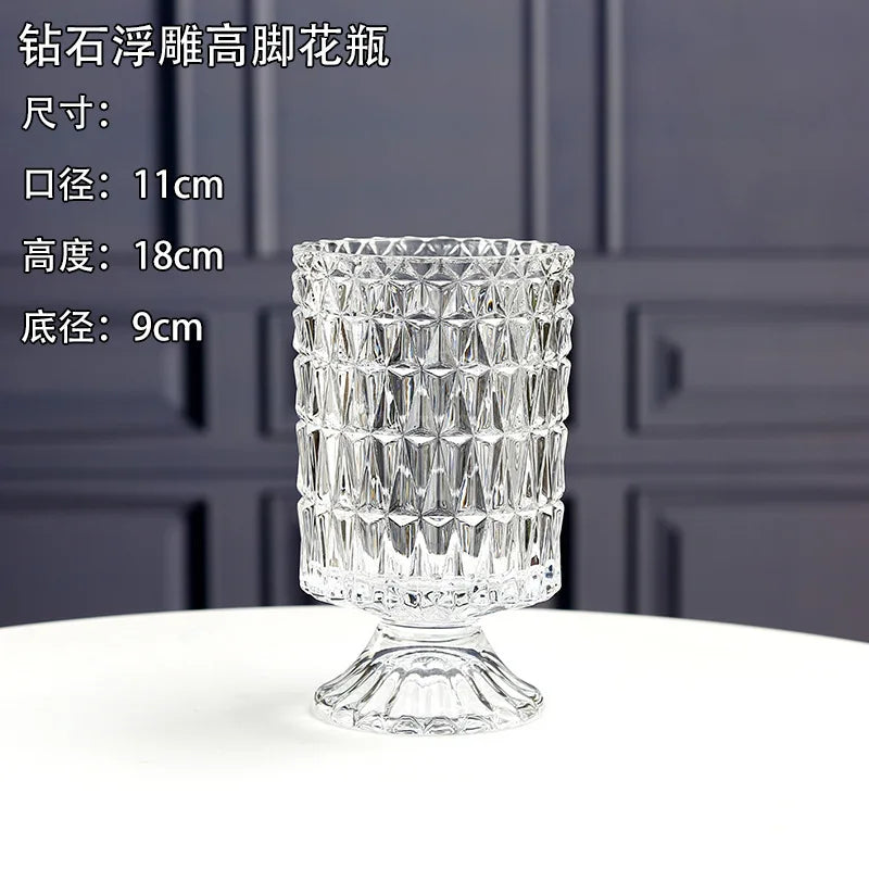 Embossed Vase Glass Crystal Net Red French High-quality Flowers Water Rose Table Decoration Living Room Flower Arrangement