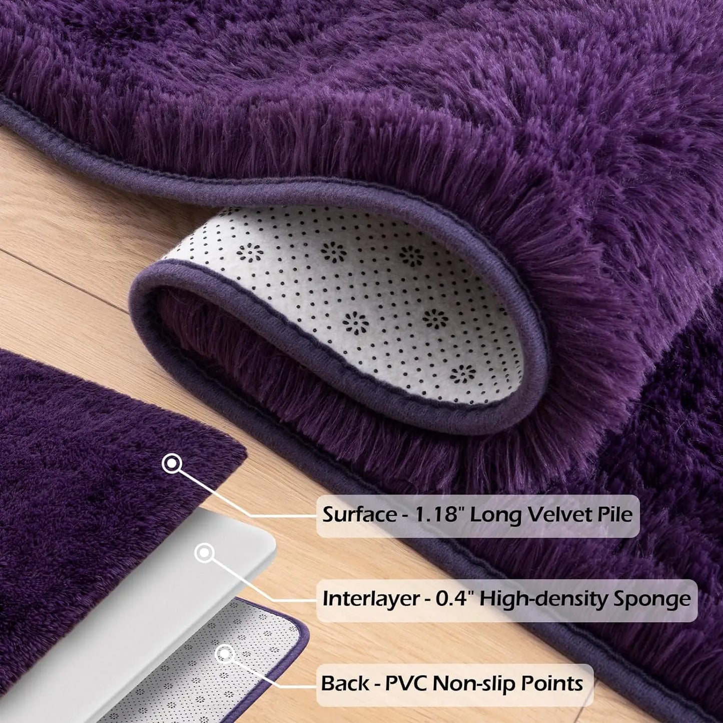Luxury Fluffy Area Rug Modern Shag Rugs for Bedroom Living Room Rug for Kids Nursery Girls Home Purple Deep