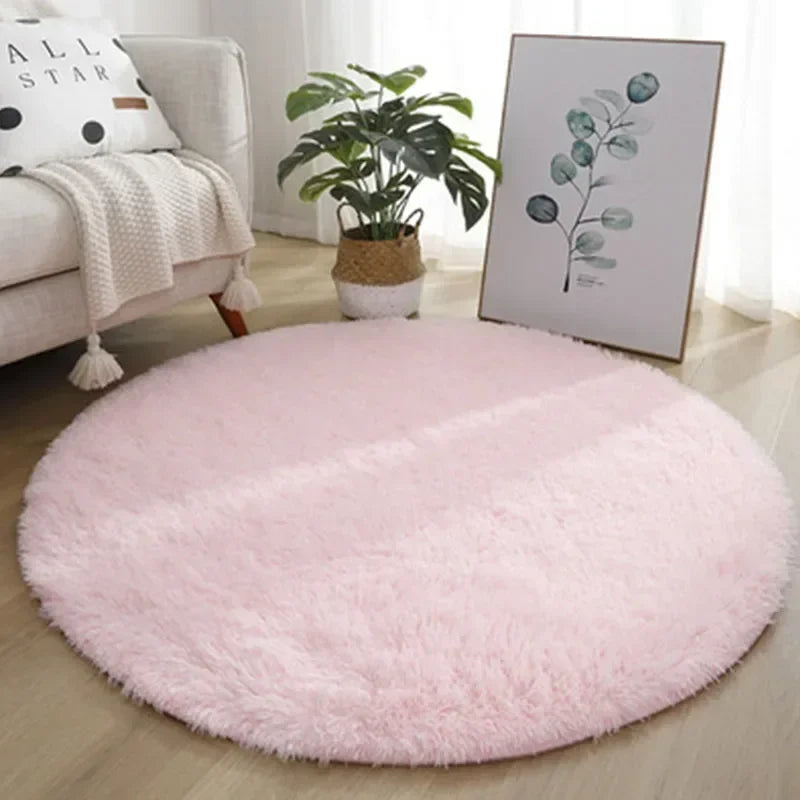 Living Room Rugs Aesthetic Bedroom Round Carpet Decoration Furry Comfort Carpet Home Decor Pink Foot Mat Area Rug 2023 New