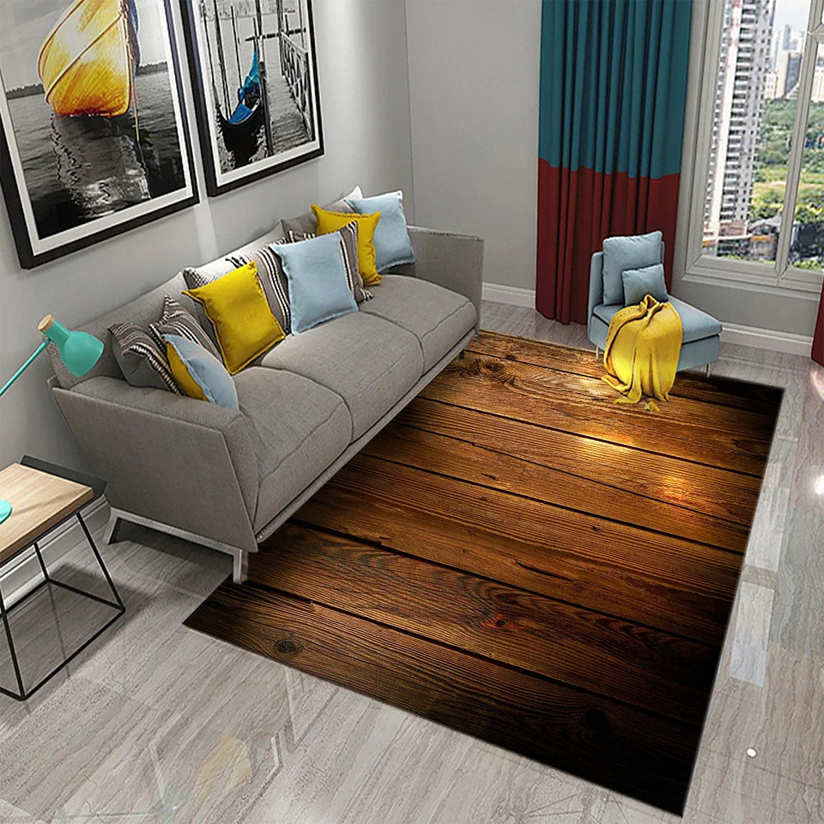 Chic Square Geometric Wood Texture Carpet NonSlip Living Room Sofa Decor Rug Bedroom Rug Hallway Runner Laundry Room Decor Mat