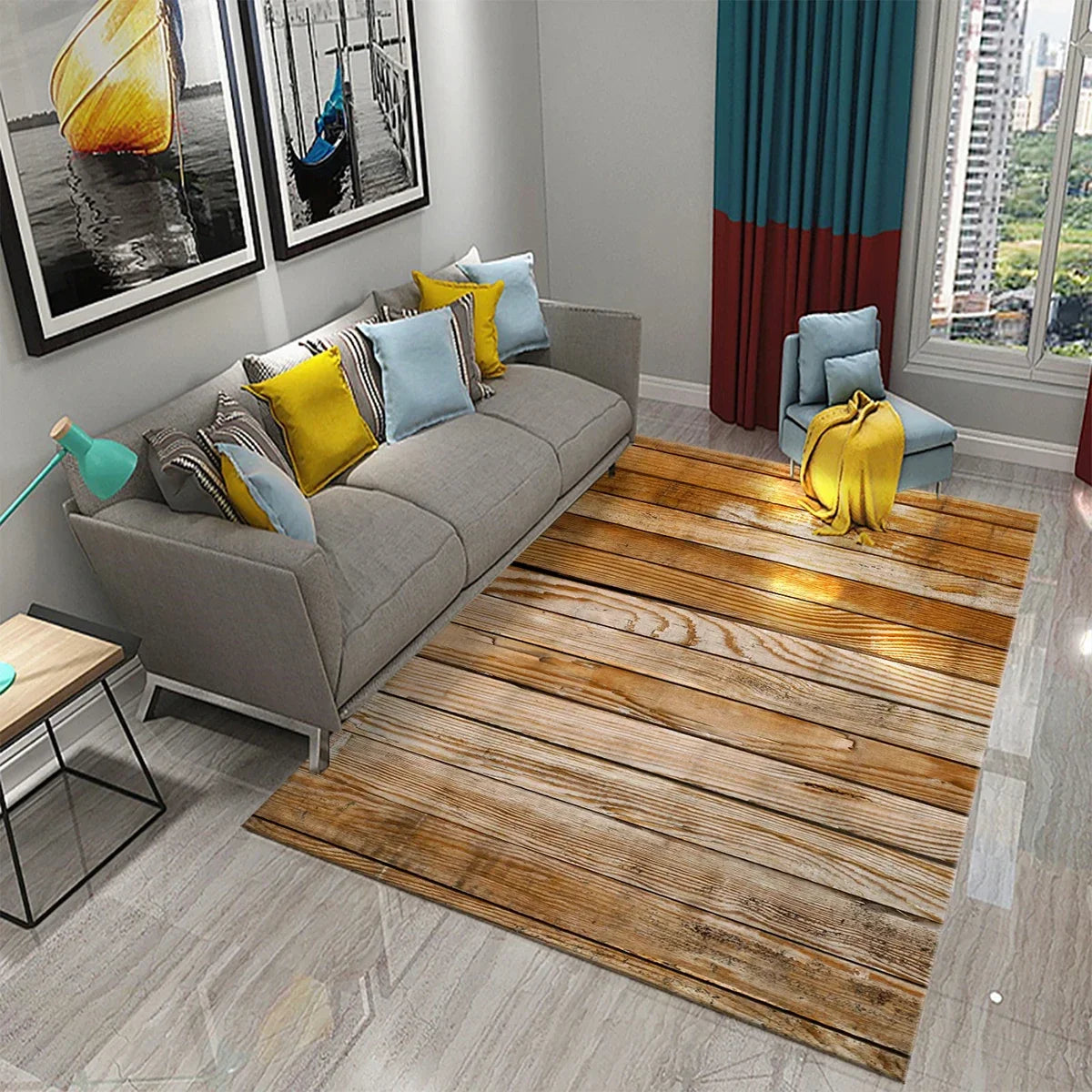 Chic Square Geometric Wood Texture Carpet NonSlip Living Room Sofa Decor Rug Bedroom Rug Hallway Runner Laundry Room Decor Mat