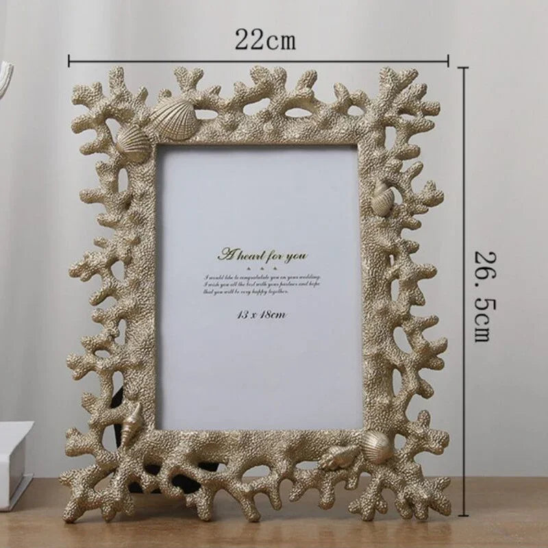 Mediterranean Style Resin Frame Table Coral 7 Inch Photo Frame For Wedding Gift Shell Frame Home Decoration Accessories