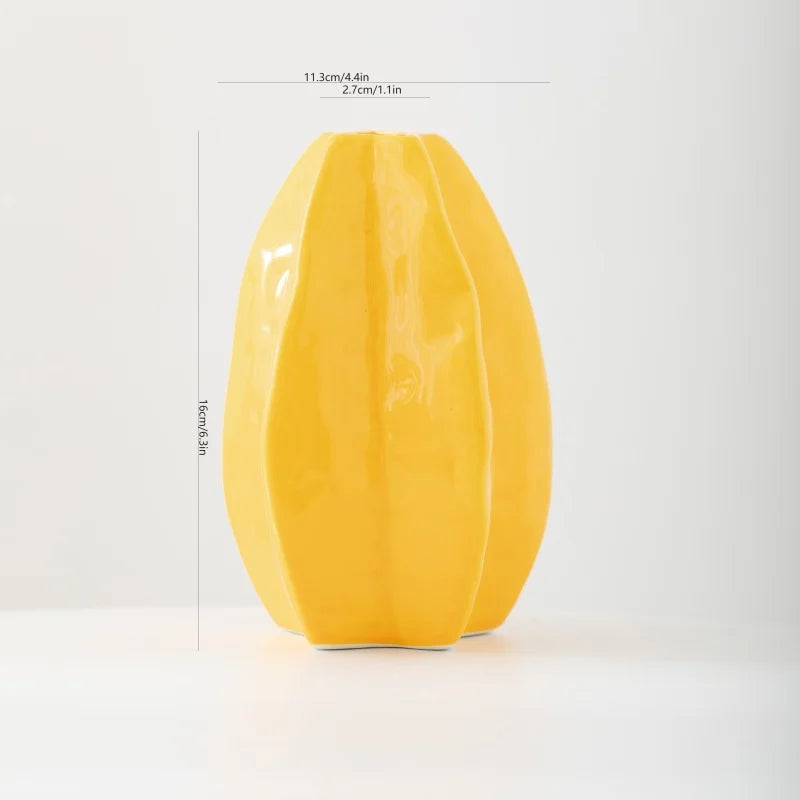 Shumen Lemon Fruit Ceramic Flower Vase for Living Room Table - Simulated Flower Arrangement Set for Luxury and Sophistication De