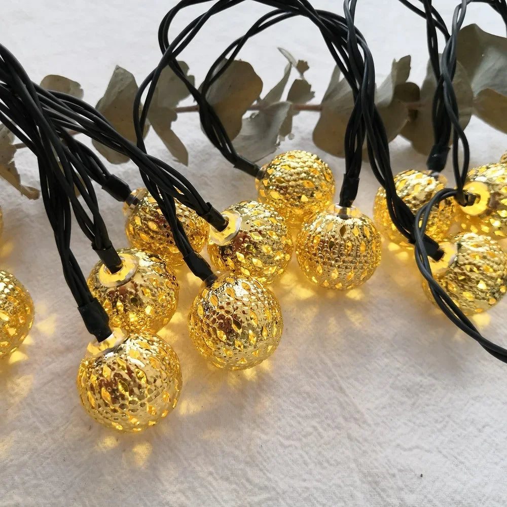 12/7m Moroccan Ball Solar String Lights 100/50 LED Fairy Globe Waterproof Lantern Lighting Decorative for Home Garden Party
