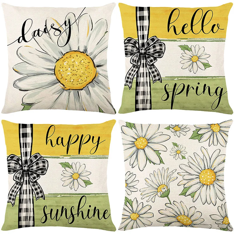 4pcs/set Throw Pillow Case Botanical 45*45cm Square Cushion Cover Decorative Single-Sided Pillow Cover For Living Room Bedroom