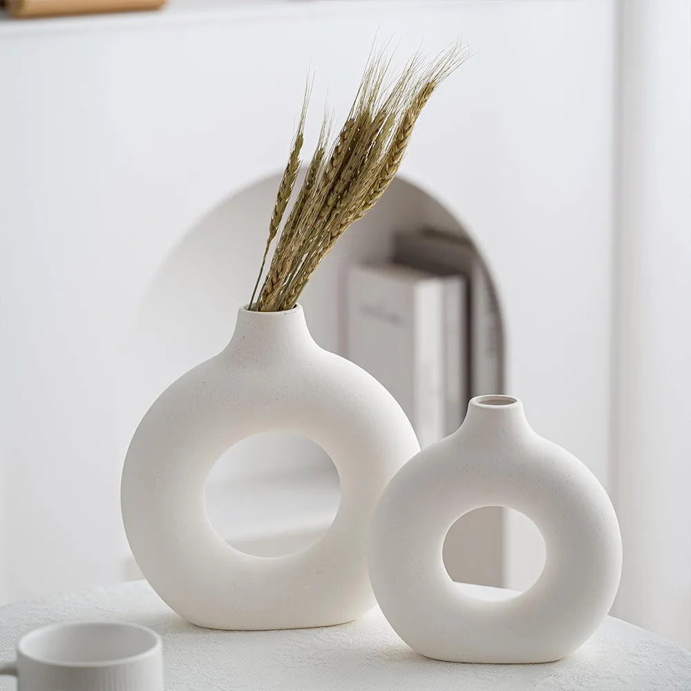 White Vase Home Decor Set of 3 Modern Vase for Table Decor, Nordic Flower Ceramic Vases for Bookshelf, Entry Way, Dining Desk