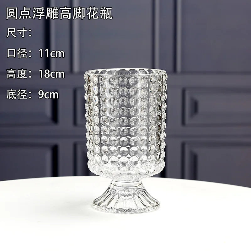 Embossed Vase Glass Crystal Net Red French High-quality Flowers Water Rose Table Decoration Living Room Flower Arrangement