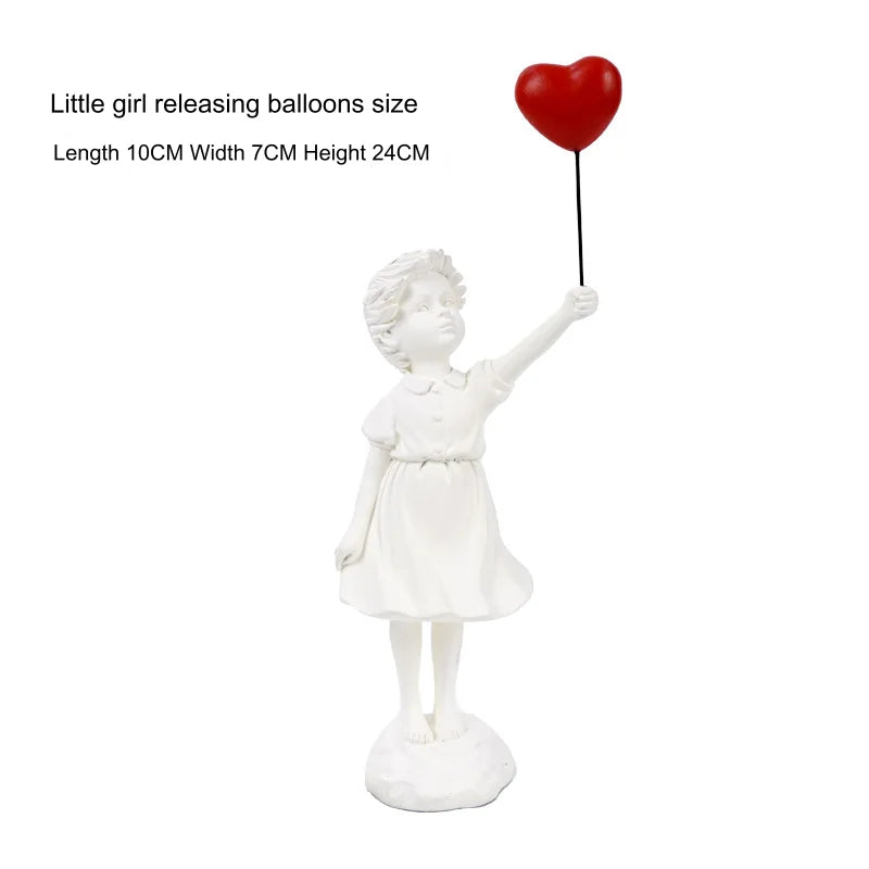 Flying Balloon Girl Figurine Banksy Modern Art Sculpture Resin Figure Craft Decoration Collectible Figurine Ornaments Gifts