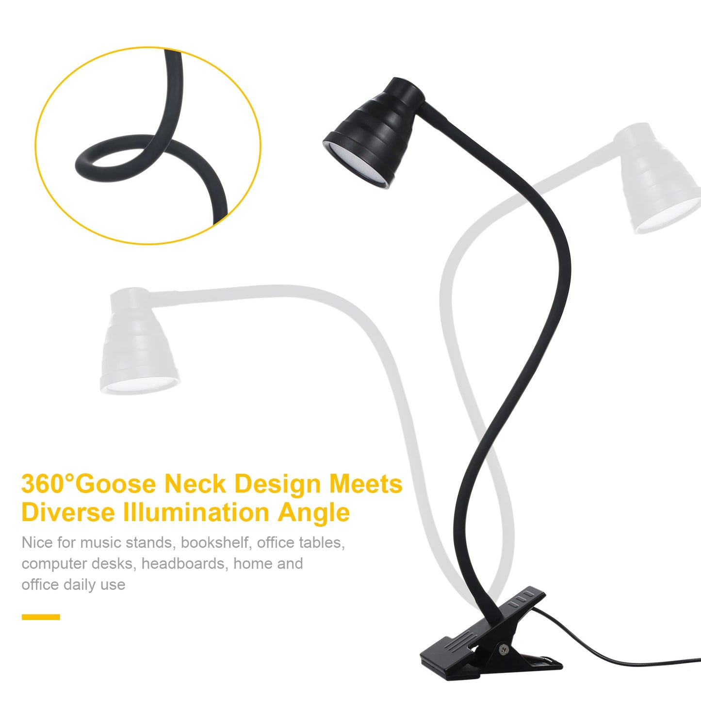 5W 24LEDs Table Desk Lamp Reading Beside Light Clamp CLip Lighting Fixture USB Powered Operated 3 Colors Mode 10 Levels Dimmer