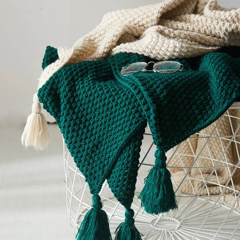 Nordic Wool Blanket Sofa Tassel Knitted Ball Super Warm Cozy Throw Blankets For Office Siesta Air-conditioner Bedspread Bedding