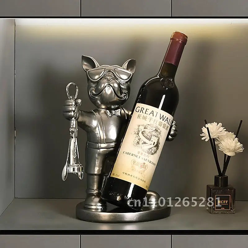 Luxury High-End Standing French Bulldog Wine Rack Resin Hand-Painted Modern Chinese Style Decorations for Home Living Room