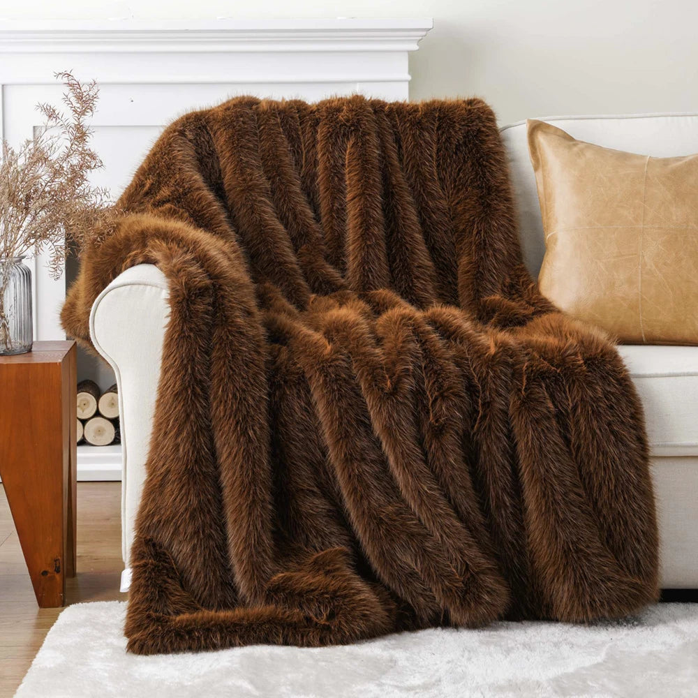 Battilo Fluffy Soft Blankets Luxury Fur blanket for Bed Sofa Mink Faux Fur Throw and Blankets Large Warm Blanket for Home Decor