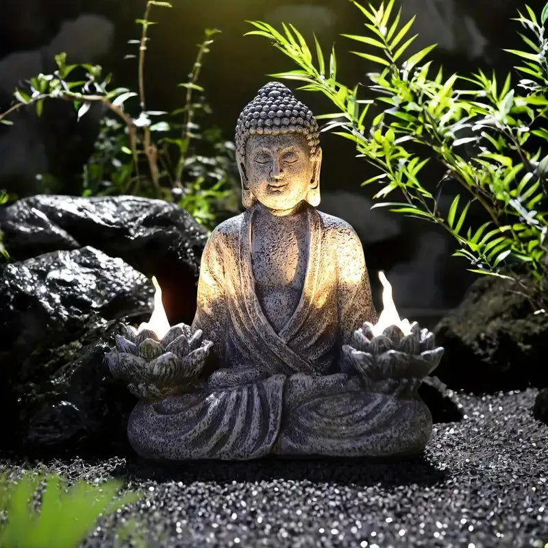1pc Lotus Buddha Statues with LED Lights, Solar-Power Buddha Sculpture Decor for Home Garden, Yard, Patio, Yoga.