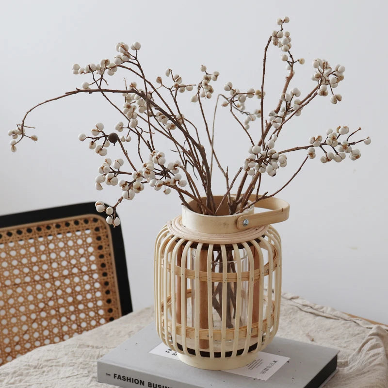 Modern Bamboo Woven Flower Vase Home Decorative Centerpiece Tabletop Ornament for Living Room Bedroom Study Sample Room