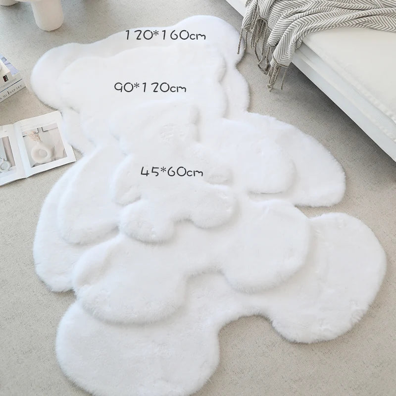 Soft Faux Rabbit Fur Rug Cute Bear Area Rugs for Bedroom Children Floor Bedside Mats Sofa Living Room Carpet White Home Deco