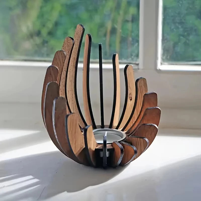 1Pc Lotus-Shaped Candle Holder Wooden Creative Candlestick without Candles Manual Assembly DIY Wooden Candle Holder Decoration