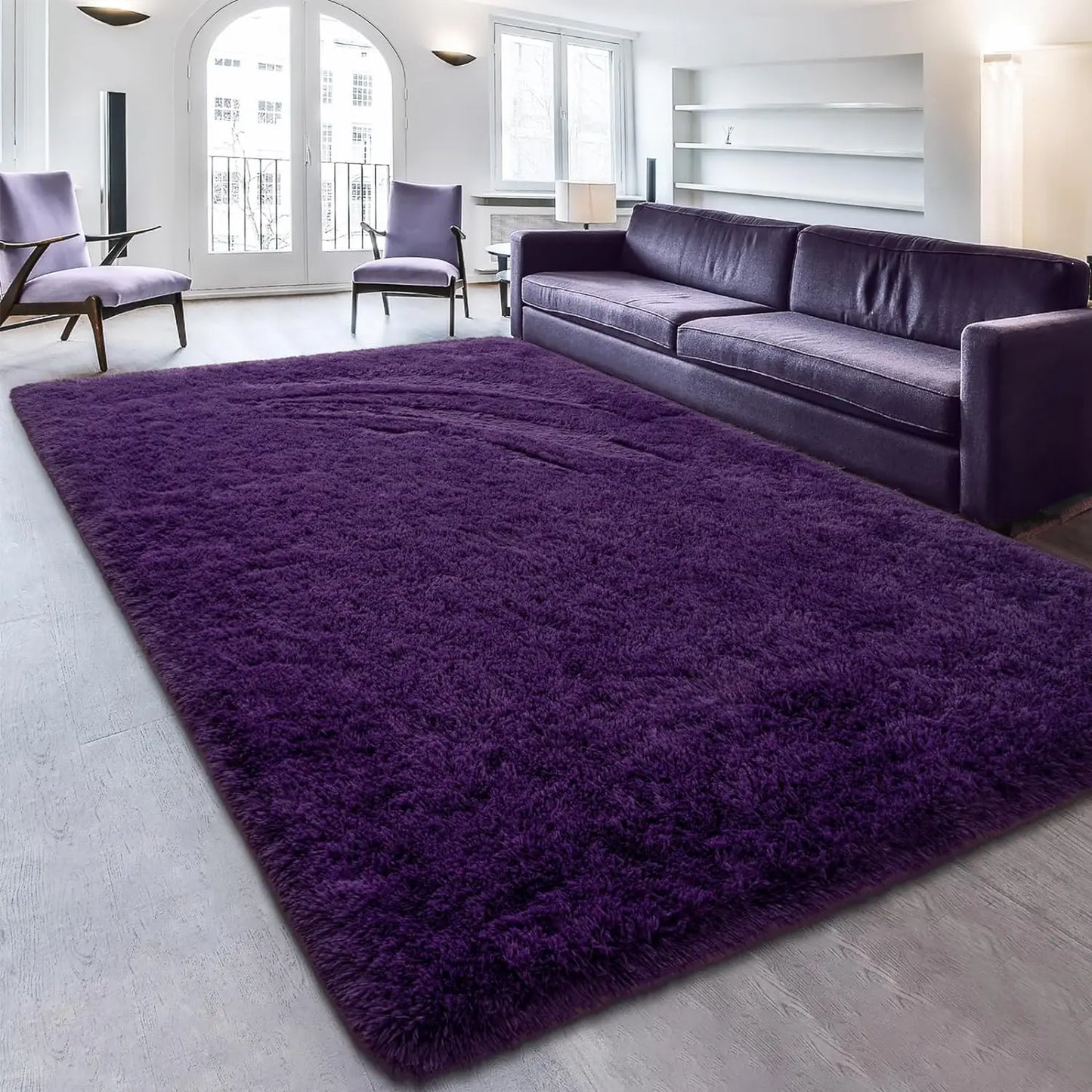 Luxury Fluffy Area Rug Modern Shag Rugs for Bedroom Living Room Rug for Kids Nursery Girls Home Purple Deep
