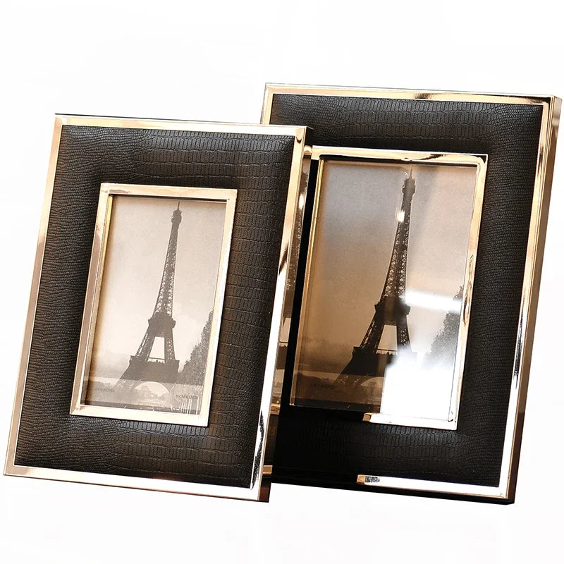 Black and White Leather Photo Frame Modern Living Room Home Decoration Imitation Crocodile Alloy Lovers Gift
