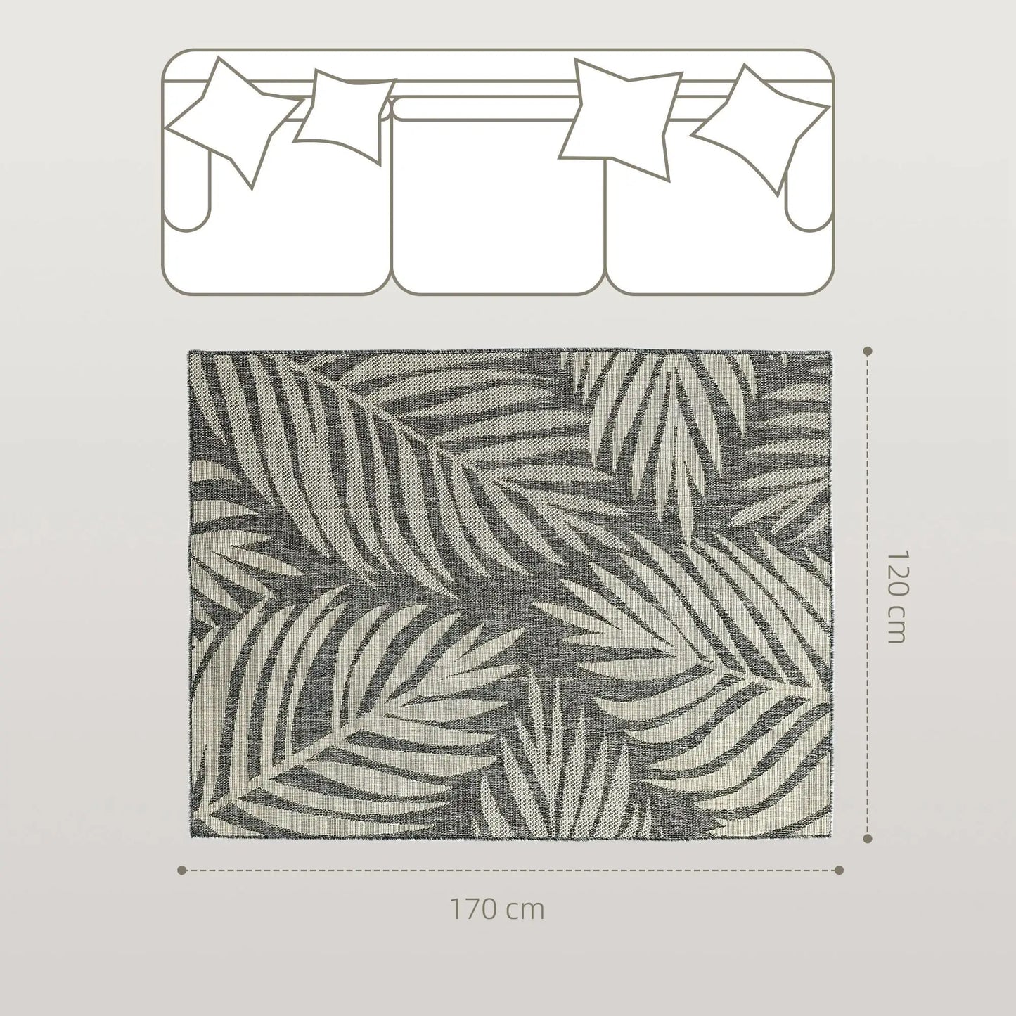 UV Resistant Indoor Outdoor Area Rug Easy Clean Machine Washable for patio Garden Kitchen Bathroom Living Room 170x120cm Grey