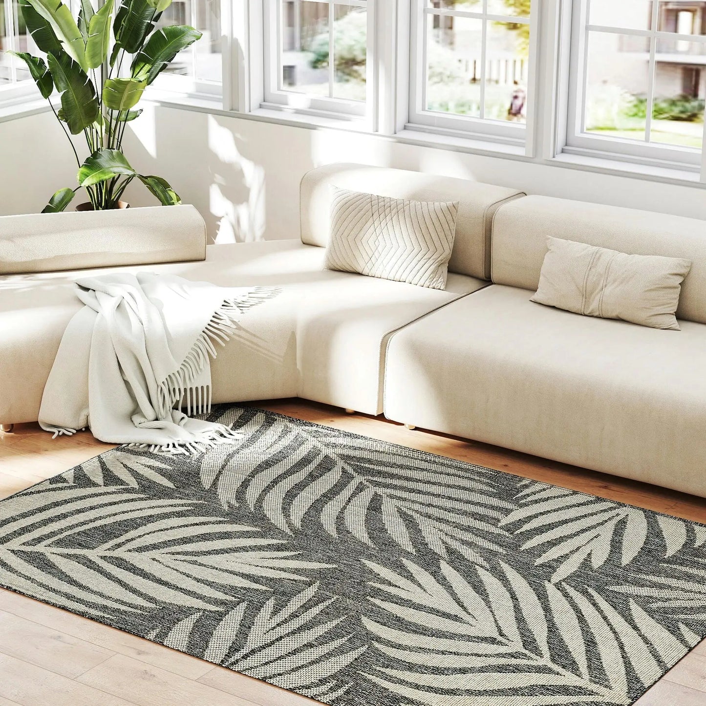 UV Resistant Indoor Outdoor Area Rug Easy Clean Machine Washable for patio Garden Kitchen Bathroom Living Room 170x120cm Grey