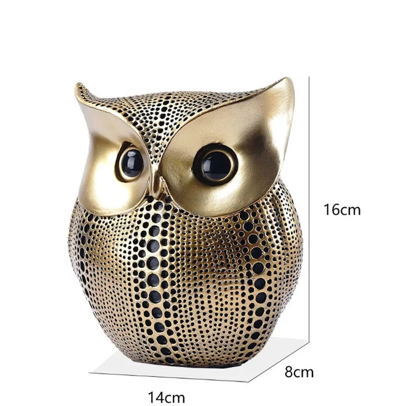 ERMAKOVA 16cm Nordic Golden Owl Statue Figurine Resin Animal Sculpture Crafts Home Living Room Office Decoration Gift