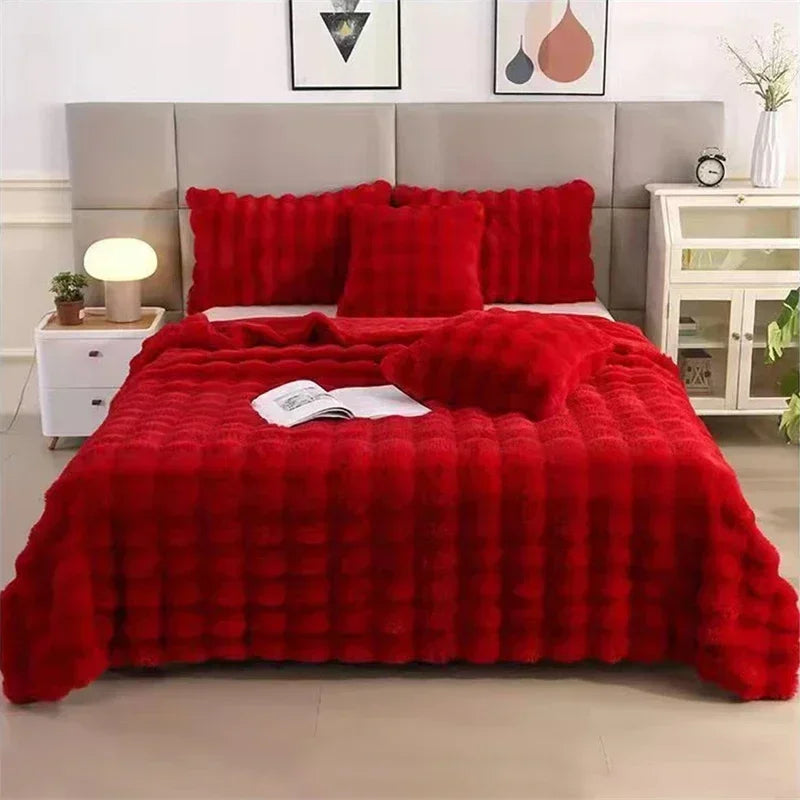 Soft and Cozy Toscana Rabbit Fur Blanket With Double-sided Bubble Fleece - Perfect for Office and Sofa Cover Warm Winter Bed